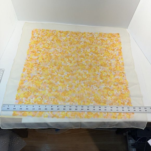 Vintage Womens Orange Yellow Daisy Floral Square Scarf MCM 1960s Style Poly - Picture 5 of 10